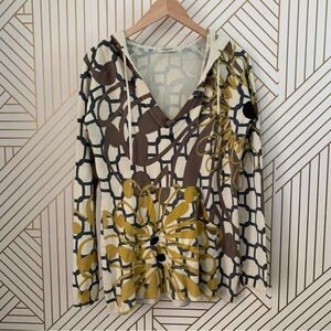 Vertigo Paris abstract hood hoodie v neck drawstring knit sweater XL